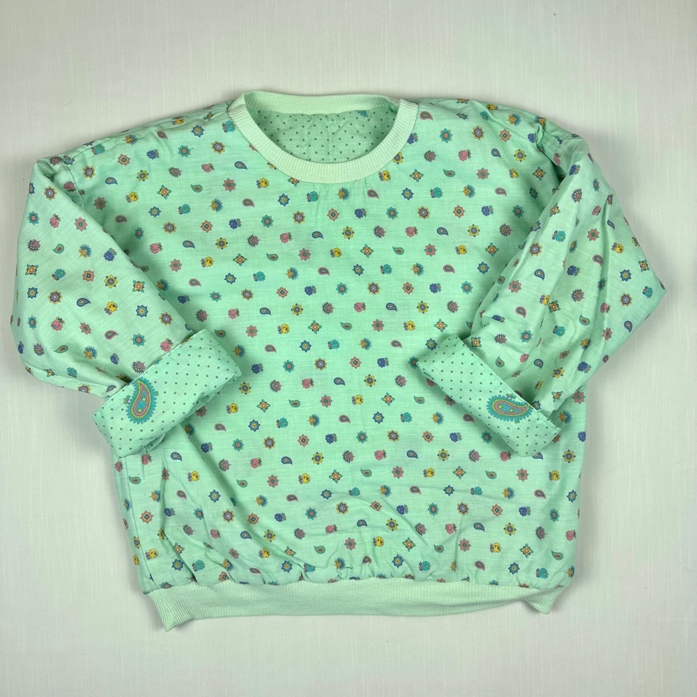 Vintage Reversible Quilted Pullover Top Mint Green Paisley Polka Dot Floral - Picture 6 of 8